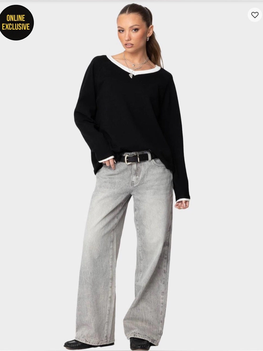 Edikted Light Gray Magda Low-Rise Wide-Leg Jeans